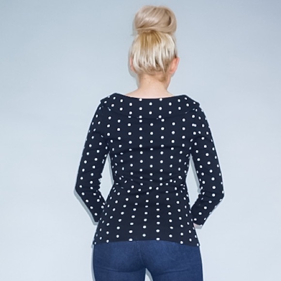 Black and White Polka Dot Boat Neck Shirt - Picture 4 of 16